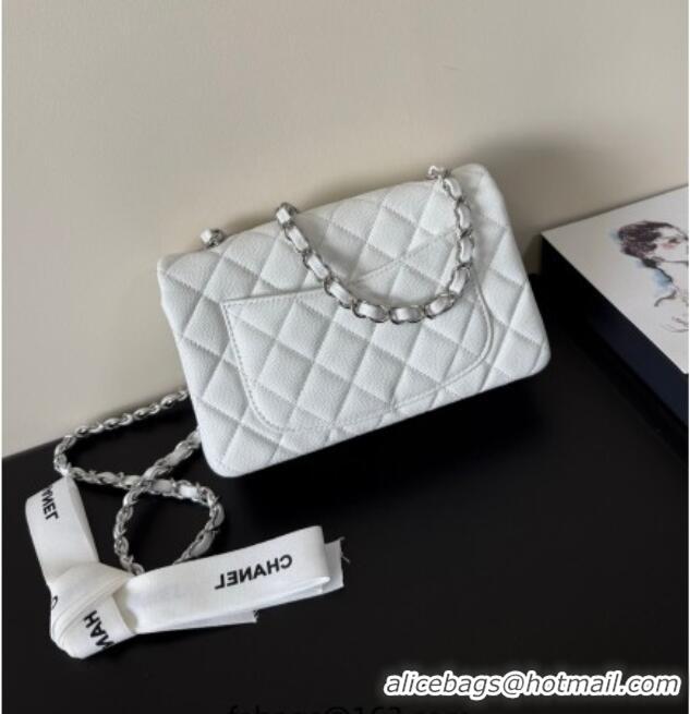 Well Crafted Chanel Caviar-Grained Calfskin Leather Classic Mini Flap Bag A01116 White/Silver 2025