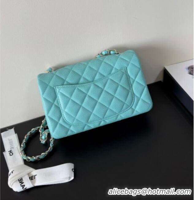 Well Crafted Chanel Caviar-Grained Calfskin Leather Classic Mini Flap Bag A01116 Tiffany Blue/Gold 2025