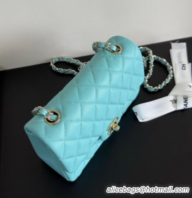 Well Crafted Chanel Caviar-Grained Calfskin Leather Classic Mini Flap Bag A01116 Tiffany Blue/Gold 2025