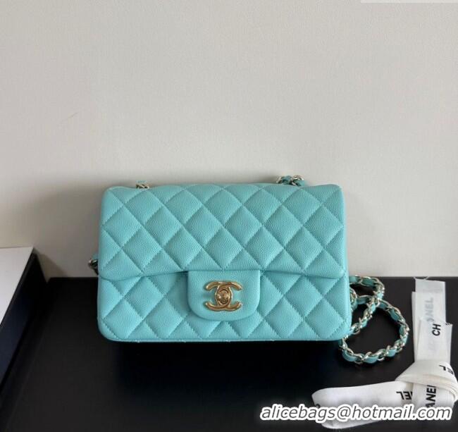 Well Crafted Chanel Caviar-Grained Calfskin Leather Classic Mini Flap Bag A01116 Tiffany Blue/Gold 2025