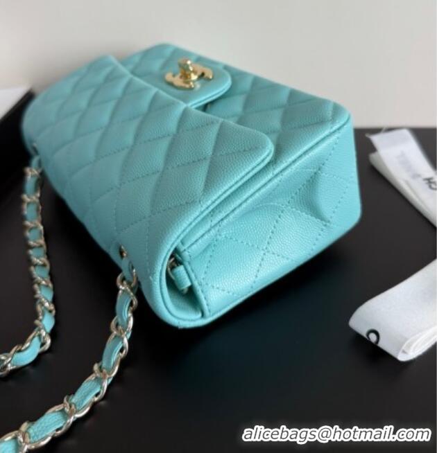 Well Crafted Chanel Caviar-Grained Calfskin Leather Classic Mini Flap Bag A01116 Tiffany Blue/Gold 2025