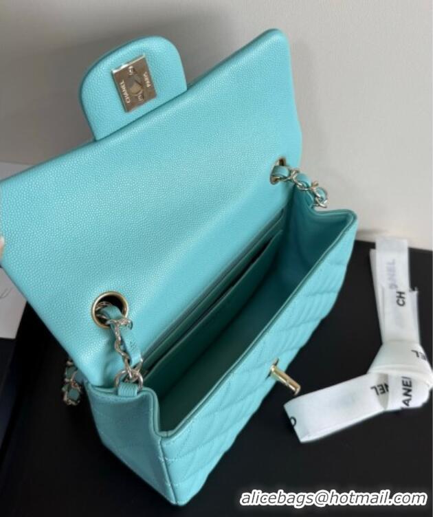 Well Crafted Chanel Caviar-Grained Calfskin Leather Classic Mini Flap Bag A01116 Tiffany Blue/Gold 2025