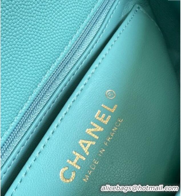 Well Crafted Chanel Caviar-Grained Calfskin Leather Classic Mini Flap Bag A01116 Tiffany Blue/Gold 2025