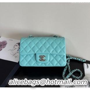 Best Price Chanel Caviar-Grained Calfskin Leather Classic Mini Flap Bag A01116 Tiffany Blue/Silver 2025