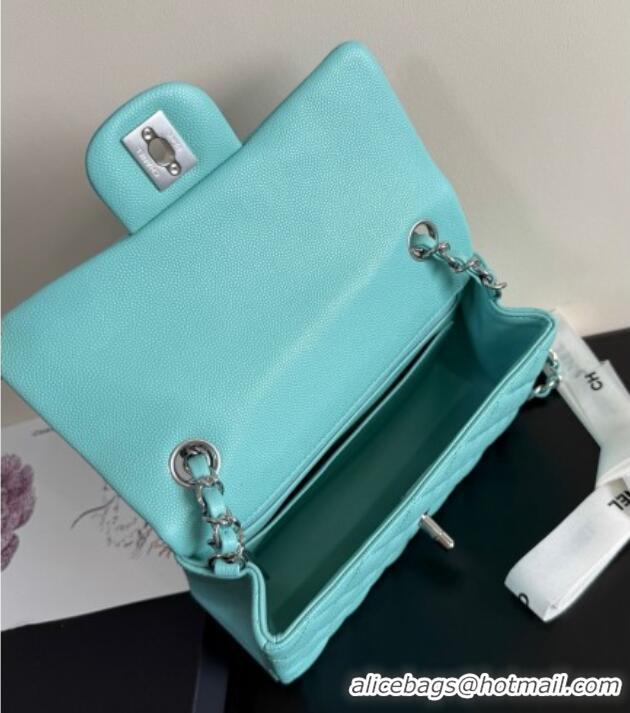 Best Price Chanel Caviar-Grained Calfskin Leather Classic Mini Flap Bag A01116 Tiffany Blue/Silver 2025