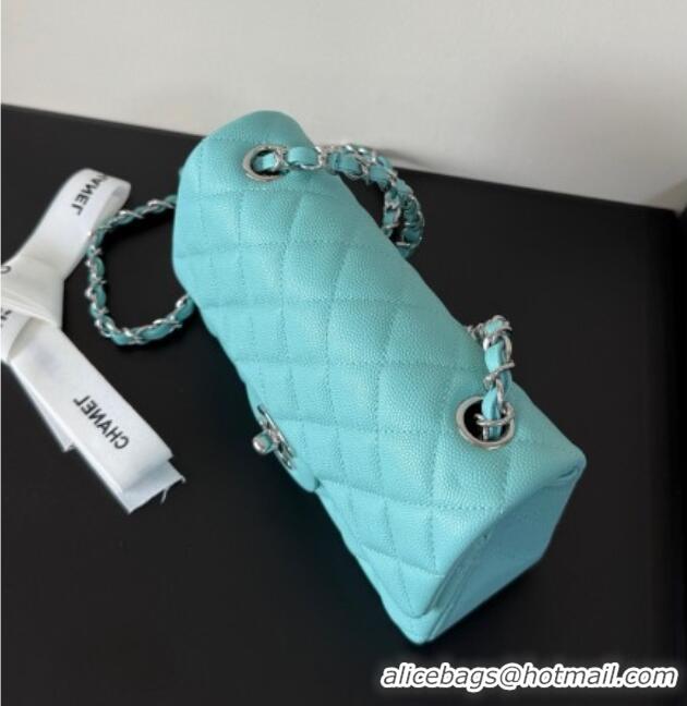 Best Price Chanel Caviar-Grained Calfskin Leather Classic Mini Flap Bag A01116 Tiffany Blue/Silver 2025
