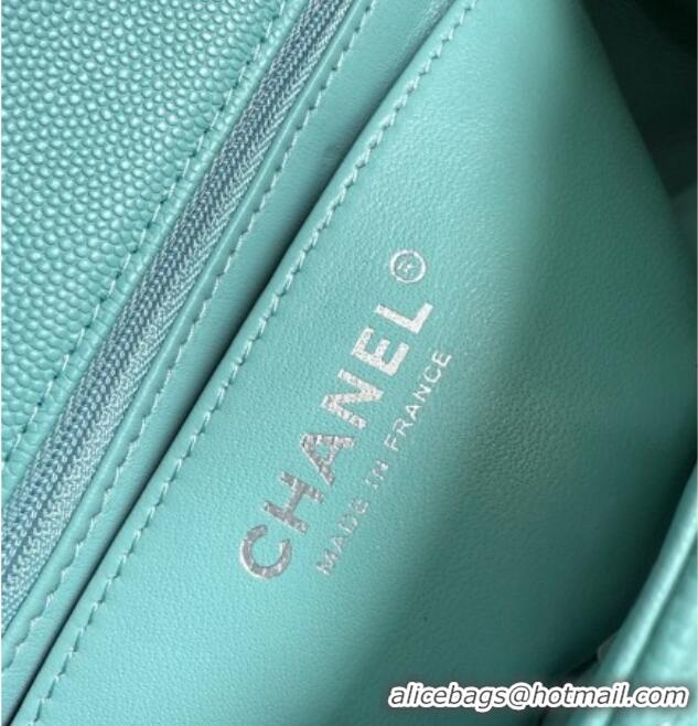 Best Price Chanel Caviar-Grained Calfskin Leather Classic Mini Flap Bag A01116 Tiffany Blue/Silver 2025
