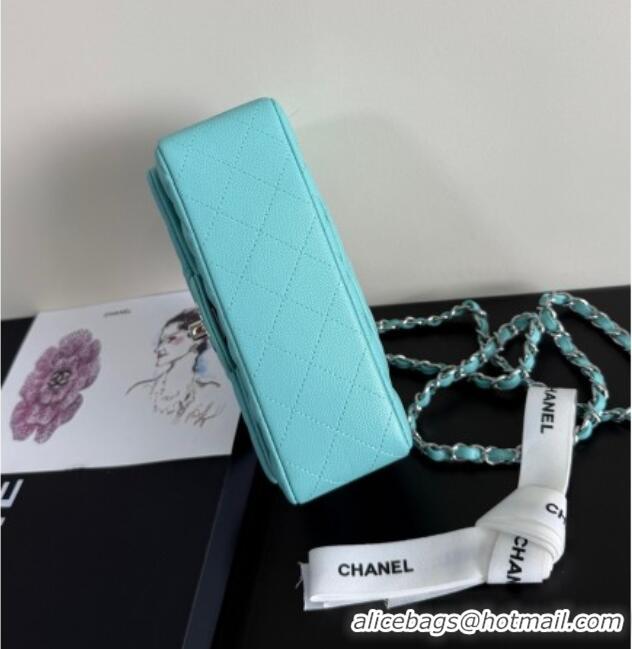 Best Price Chanel Caviar-Grained Calfskin Leather Classic Mini Flap Bag A01116 Tiffany Blue/Silver 2025