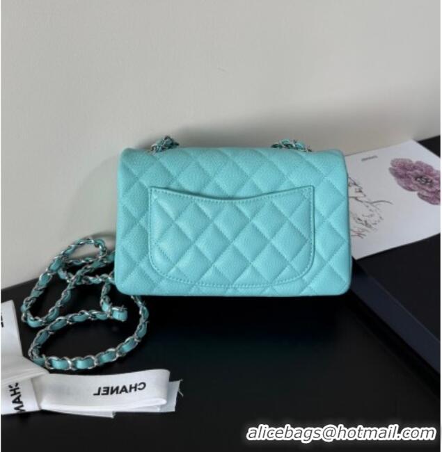 Best Price Chanel Caviar-Grained Calfskin Leather Classic Mini Flap Bag A01116 Tiffany Blue/Silver 2025