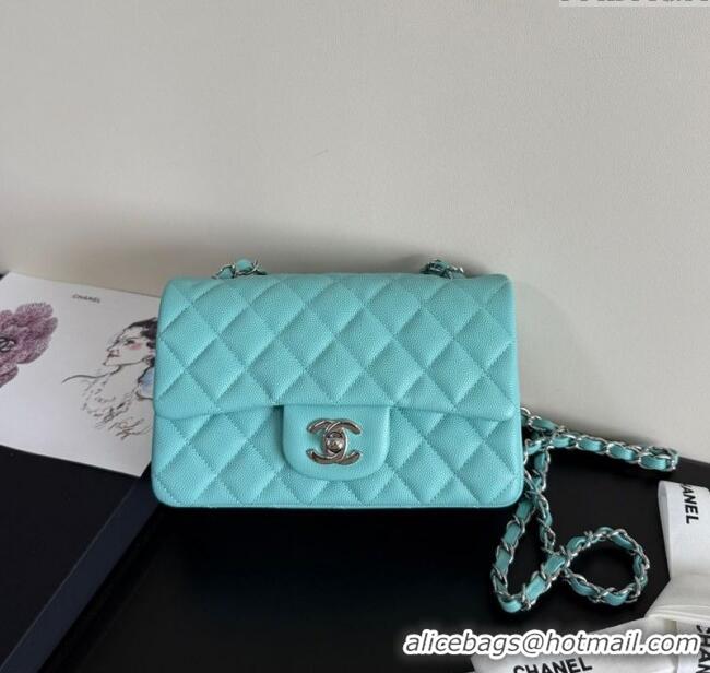 Best Price Chanel Caviar-Grained Calfskin Leather Classic Mini Flap Bag A01116 Tiffany Blue/Silver 2025