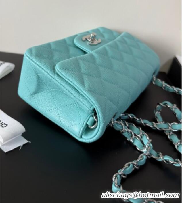 Best Price Chanel Caviar-Grained Calfskin Leather Classic Mini Flap Bag A01116 Tiffany Blue/Silver 2025
