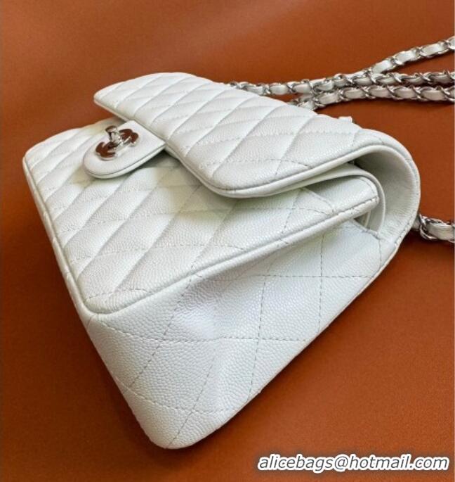 Top Design Chanel Caviar-Grained Calfskin Leather Classic Small Flap Bag A01117 White/Silver 2025