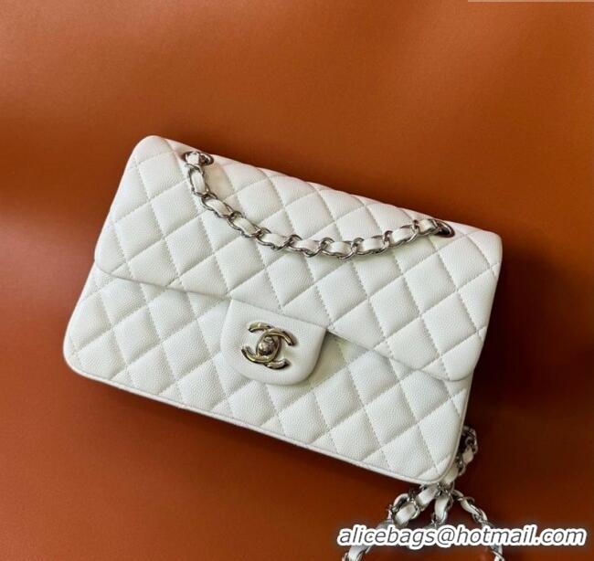 Top Design Chanel Caviar-Grained Calfskin Leather Classic Small Flap Bag A01117 White/Silver 2025