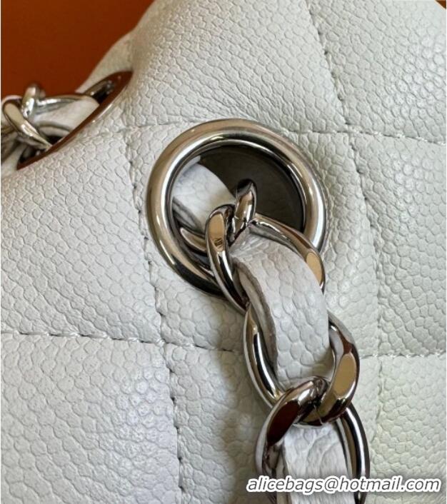 Top Design Chanel Caviar-Grained Calfskin Leather Classic Small Flap Bag A01117 White/Silver 2025