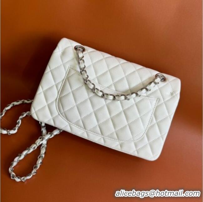 Top Design Chanel Caviar-Grained Calfskin Leather Classic Small Flap Bag A01117 White/Silver 2025