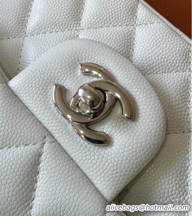Top Design Chanel Caviar-Grained Calfskin Leather Classic Small Flap Bag A01117 White/Silver 2025