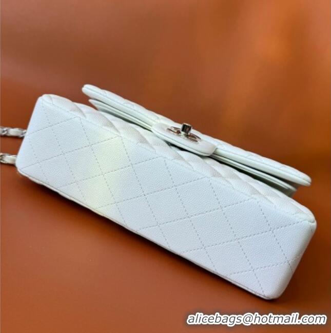 Top Design Chanel Caviar-Grained Calfskin Leather Classic Small Flap Bag A01117 White/Silver 2025