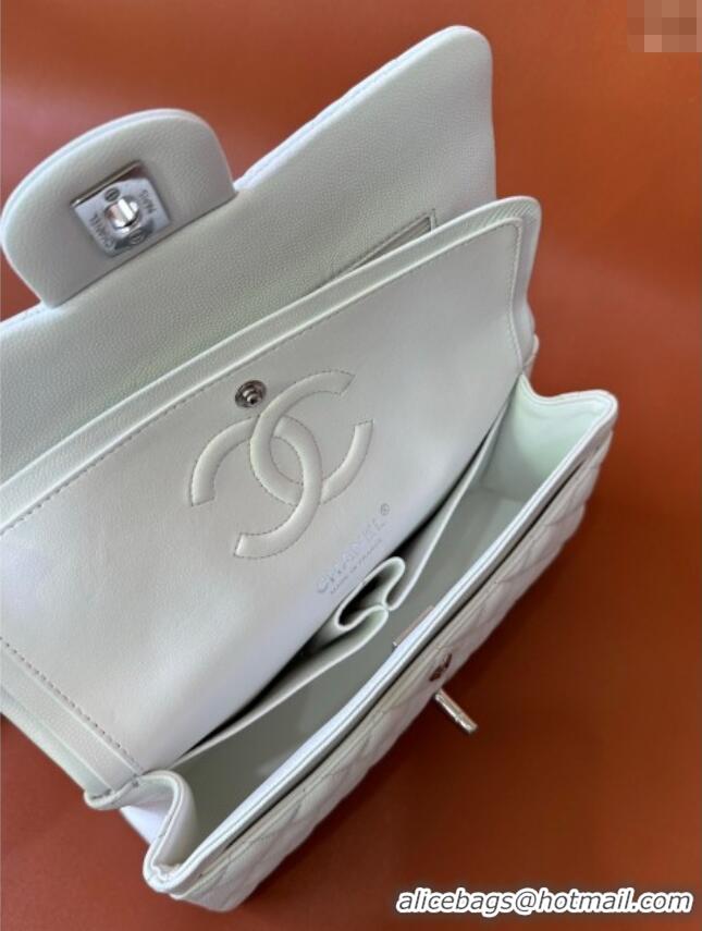 Top Design Chanel Caviar-Grained Calfskin Leather Classic Small Flap Bag A01117 White/Silver 2025