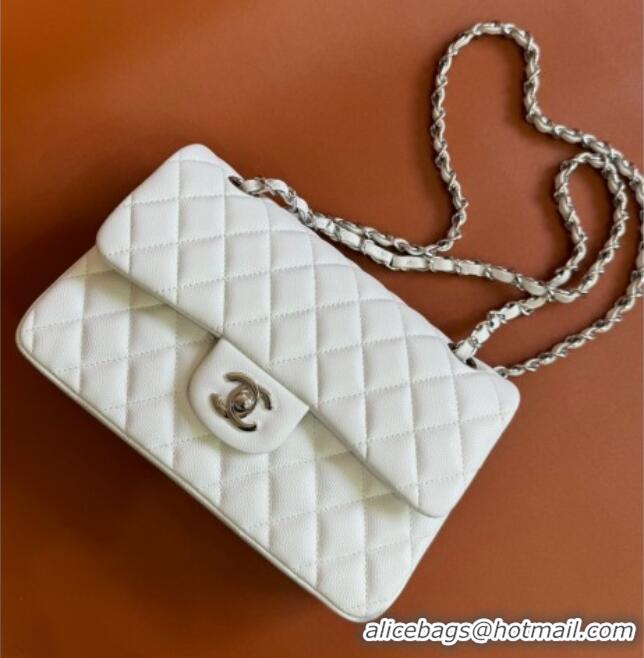 Top Design Chanel Caviar-Grained Calfskin Leather Classic Small Flap Bag A01117 White/Silver 2025