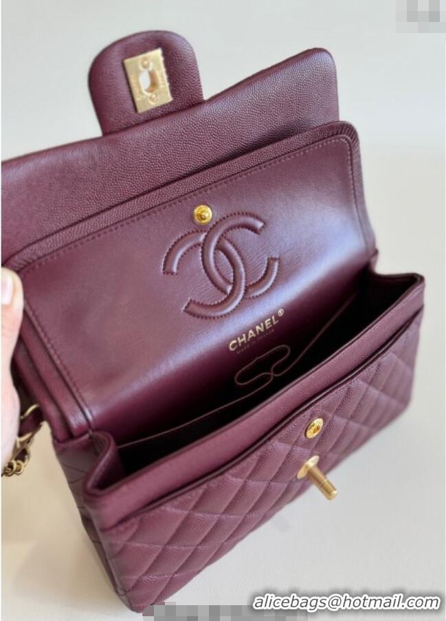 New Fashion Chanel Caviar-Grained Calfskin Leather Classic Small Flap Bag A01117 Burgundy/Gold 2025