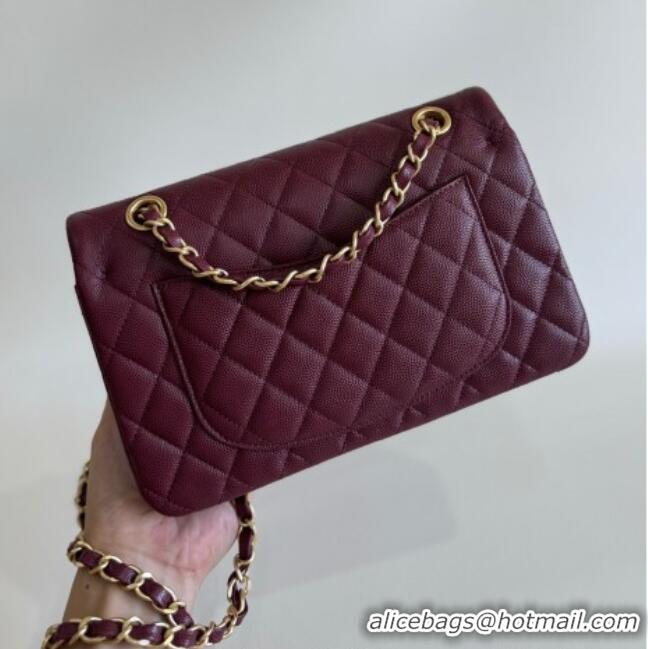 New Fashion Chanel Caviar-Grained Calfskin Leather Classic Small Flap Bag A01117 Burgundy/Gold 2025