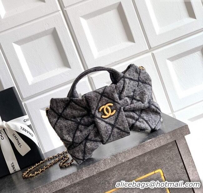Famous Brand Chanel Quilted Denim Mini Bow Bag AS5849 Grey 2025