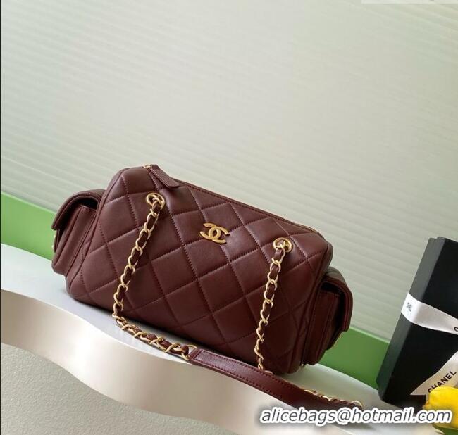 Good Product Chanel Lambskin Small Bowling Bag AS5792 Burgundy 2025