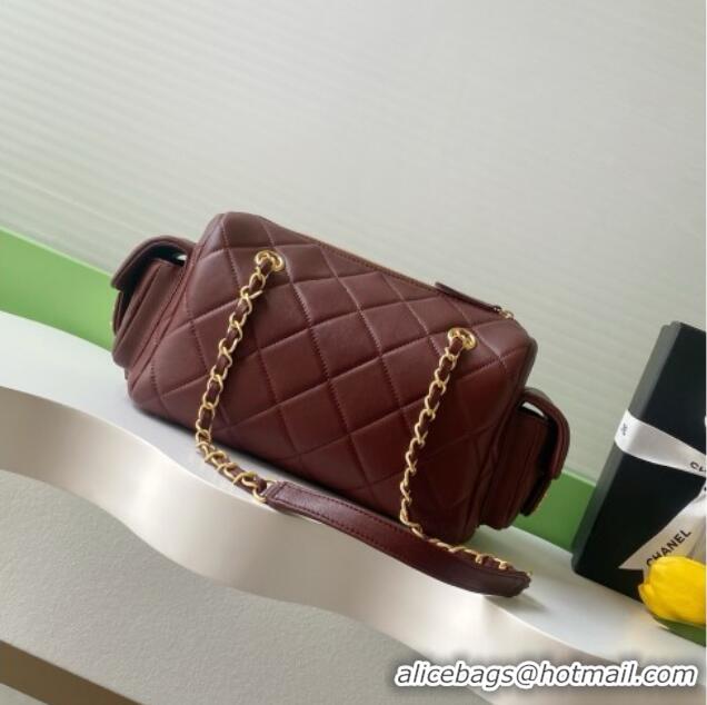 Good Product Chanel Lambskin Small Bowling Bag AS5792 Burgundy 2025