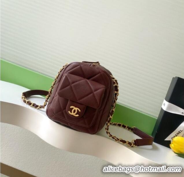 Good Product Chanel Lambskin Small Bowling Bag AS5792 Burgundy 2025