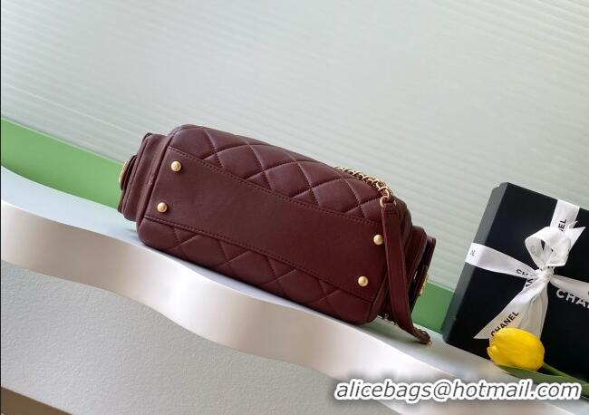 Good Product Chanel Lambskin Small Bowling Bag AS5792 Burgundy 2025
