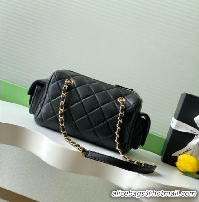 Best Product Chanel Lambskin Small Bowling Bag AS5792 Black 2025