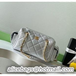 Good Looking Chanel Grained Calfskin Small Bowling Bag AS5792 Silver 2025