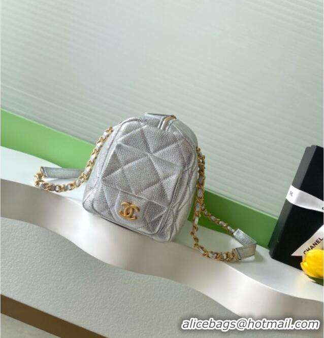 Good Looking Chanel Grained Calfskin Small Bowling Bag AS5792 Silver 2025