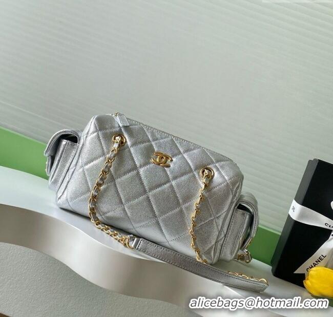 Good Looking Chanel Grained Calfskin Small Bowling Bag AS5792 Silver 2025