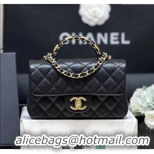 Promotional Chanel Mini Flap Bag with Top Handle in Grained Shiny Calfskin AS5701 Black 2025 Top Quality
