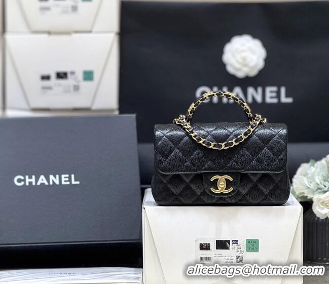Promotional Chanel Mini Flap Bag with Top Handle in Grained Shiny Calfskin AS5701 Black 2025 Top Quality