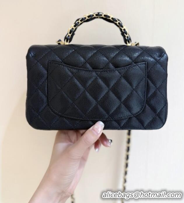 Promotional Chanel Mini Flap Bag with Top Handle in Grained Shiny Calfskin AS5701 Black 2025 Top Quality