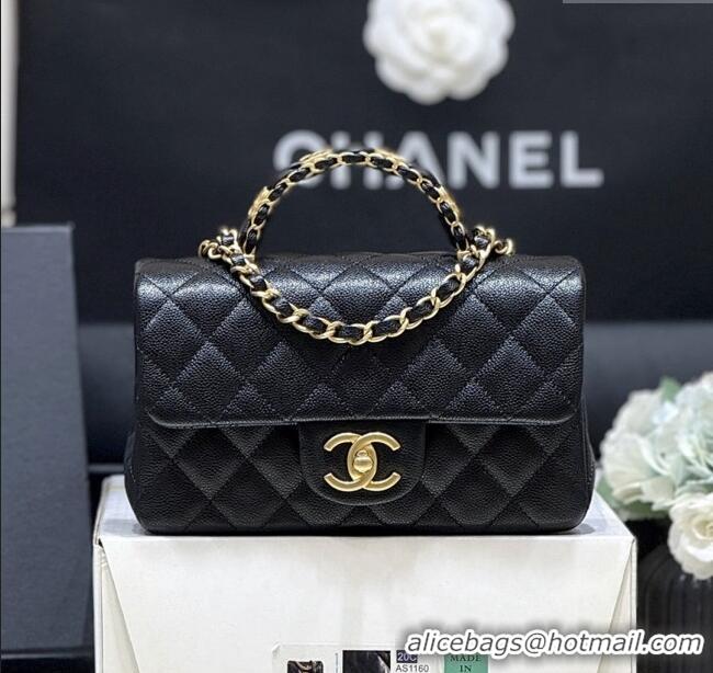 Promotional Chanel Mini Flap Bag with Top Handle in Grained Shiny Calfskin AS5701 Black 2025 Top Quality