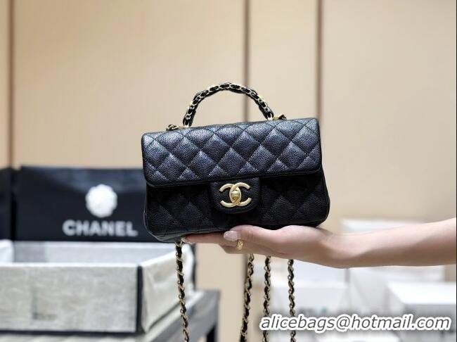 Promotional Chanel Mini Flap Bag with Top Handle in Grained Shiny Calfskin AS5701 Black 2025 Top Quality