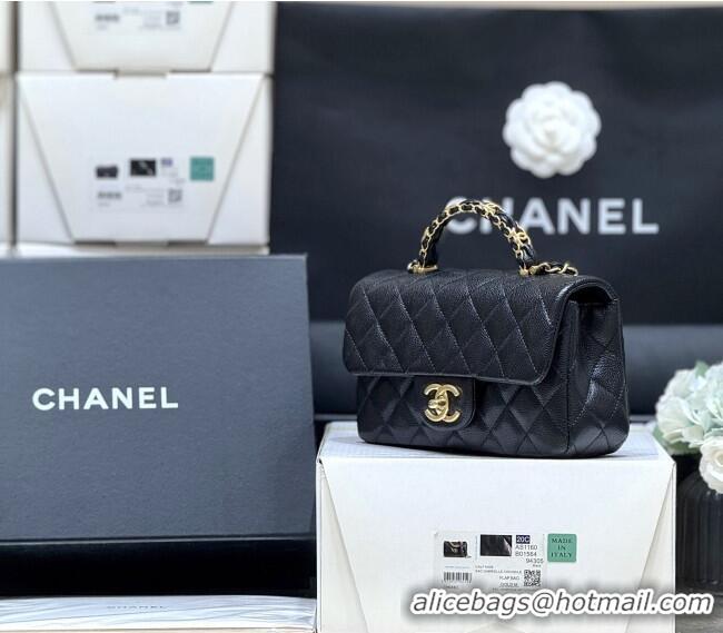 Promotional Chanel Mini Flap Bag with Top Handle in Grained Shiny Calfskin AS5701 Black 2025 Top Quality