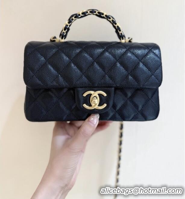 Promotional Chanel Mini Flap Bag with Top Handle in Grained Shiny Calfskin AS5701 Black 2025 Top Quality
