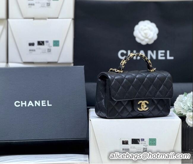 Promotional Chanel Mini Flap Bag with Top Handle in Grained Shiny Calfskin AS5701 Black 2025 Top Quality