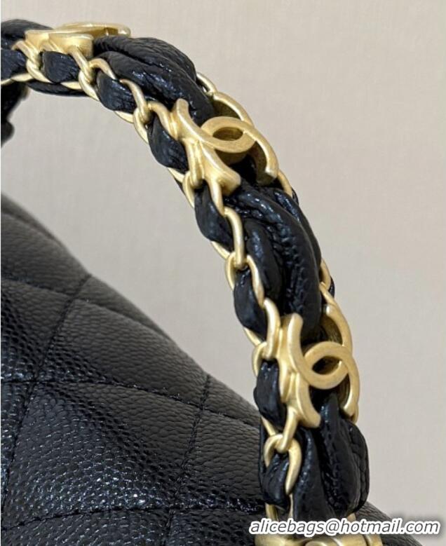 Promotional Chanel Mini Flap Bag with Top Handle in Grained Shiny Calfskin AS5701 Black 2025 Top Quality