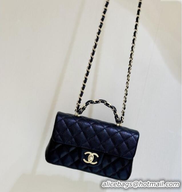 Promotional Chanel Mini Flap Bag with Top Handle in Grained Shiny Calfskin AS5701 Black 2025 Top Quality