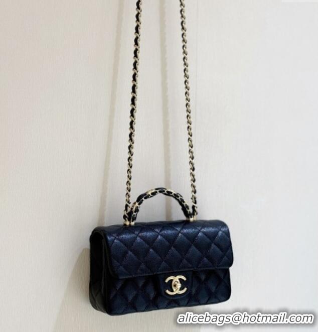 Promotional Chanel Mini Flap Bag with Top Handle in Grained Shiny Calfskin AS5701 Black 2025 Top Quality