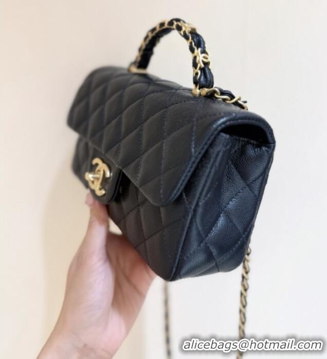 Promotional Chanel Mini Flap Bag with Top Handle in Grained Shiny Calfskin AS5701 Black 2025 Top Quality