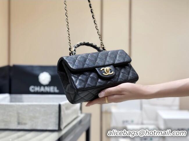 Promotional Chanel Mini Flap Bag with Top Handle in Grained Shiny Calfskin AS5701 Black 2025 Top Quality