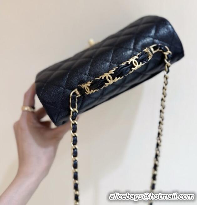 Promotional Chanel Mini Flap Bag with Top Handle in Grained Shiny Calfskin AS5701 Black 2025 Top Quality