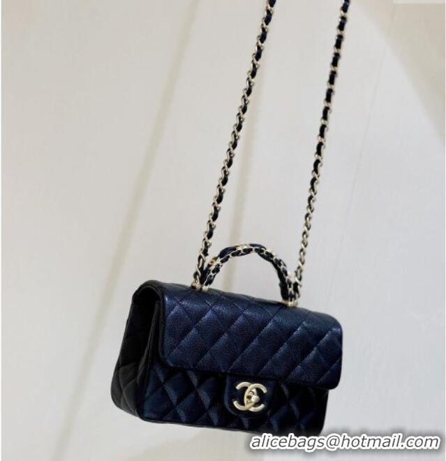 Promotional Chanel Mini Flap Bag with Top Handle in Grained Shiny Calfskin AS5701 Black 2025 Top Quality