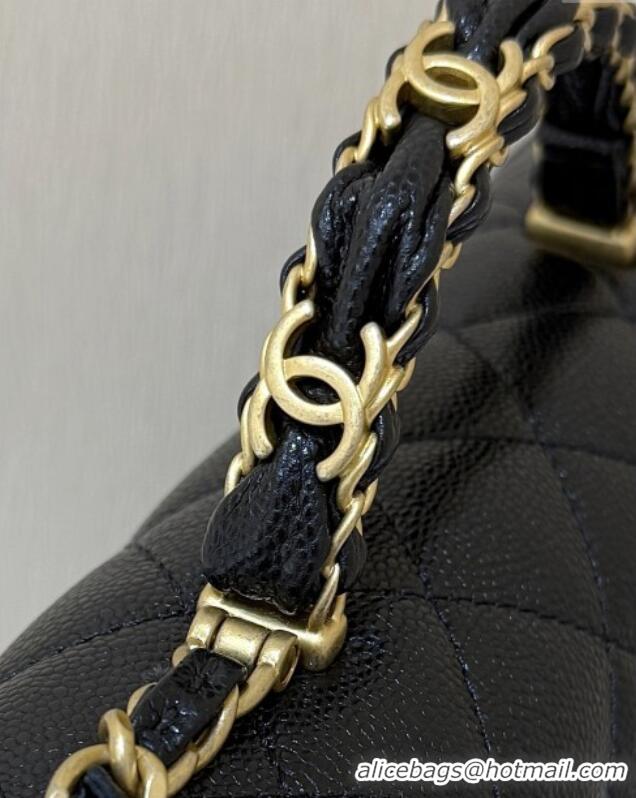 Promotional Chanel Mini Flap Bag with Top Handle in Grained Shiny Calfskin AS5701 Black 2025 Top Quality